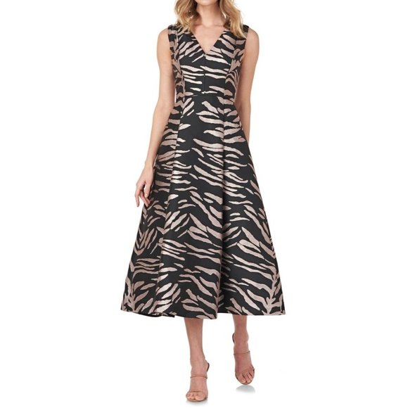 🆕KAY UNGER Tibby Flare Midi Dress Zebra Animal Print 2 - Picture 5 of 11